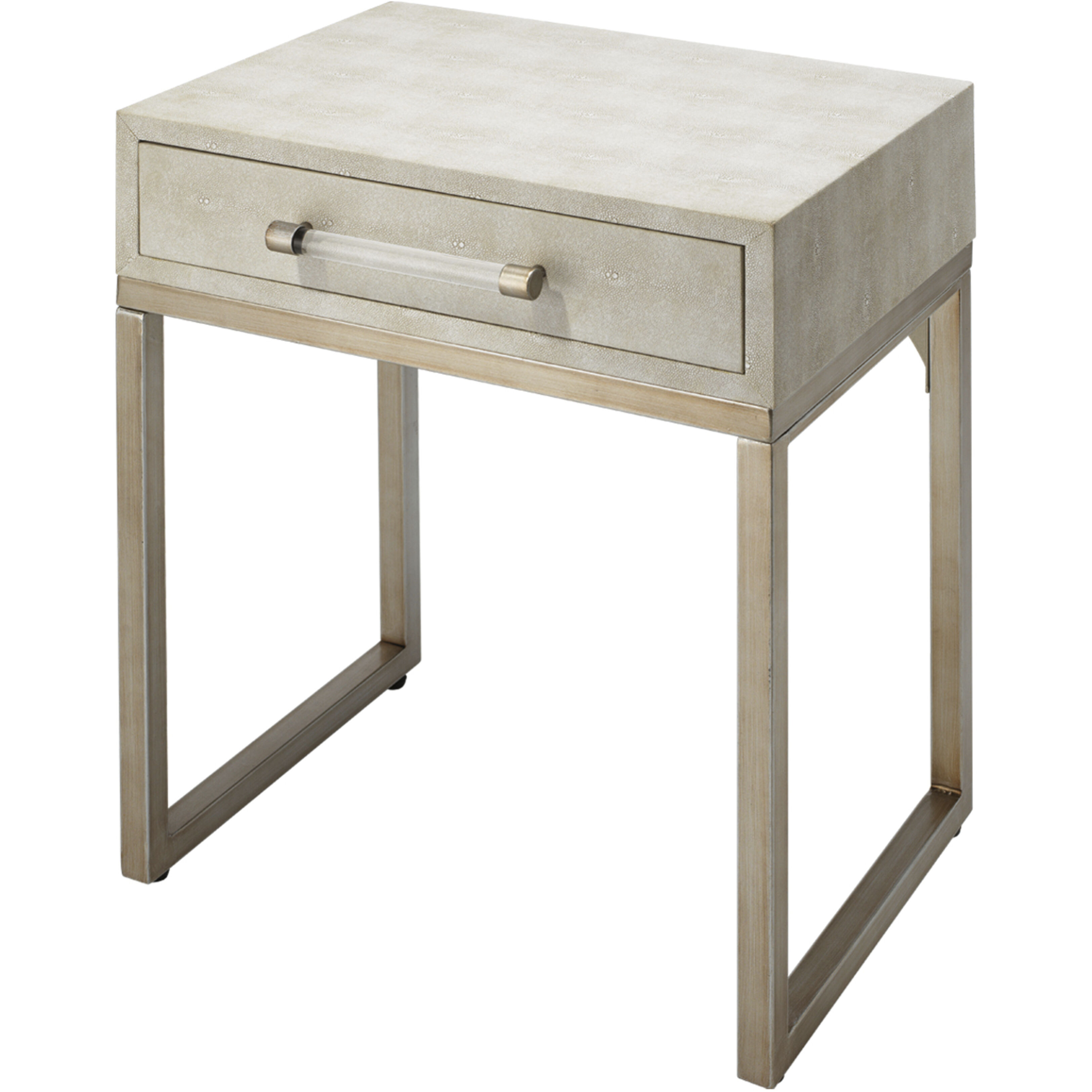 Kain 24 X 20 inch Ivory Faux Shagreen and Antique Brass Metal Side Table