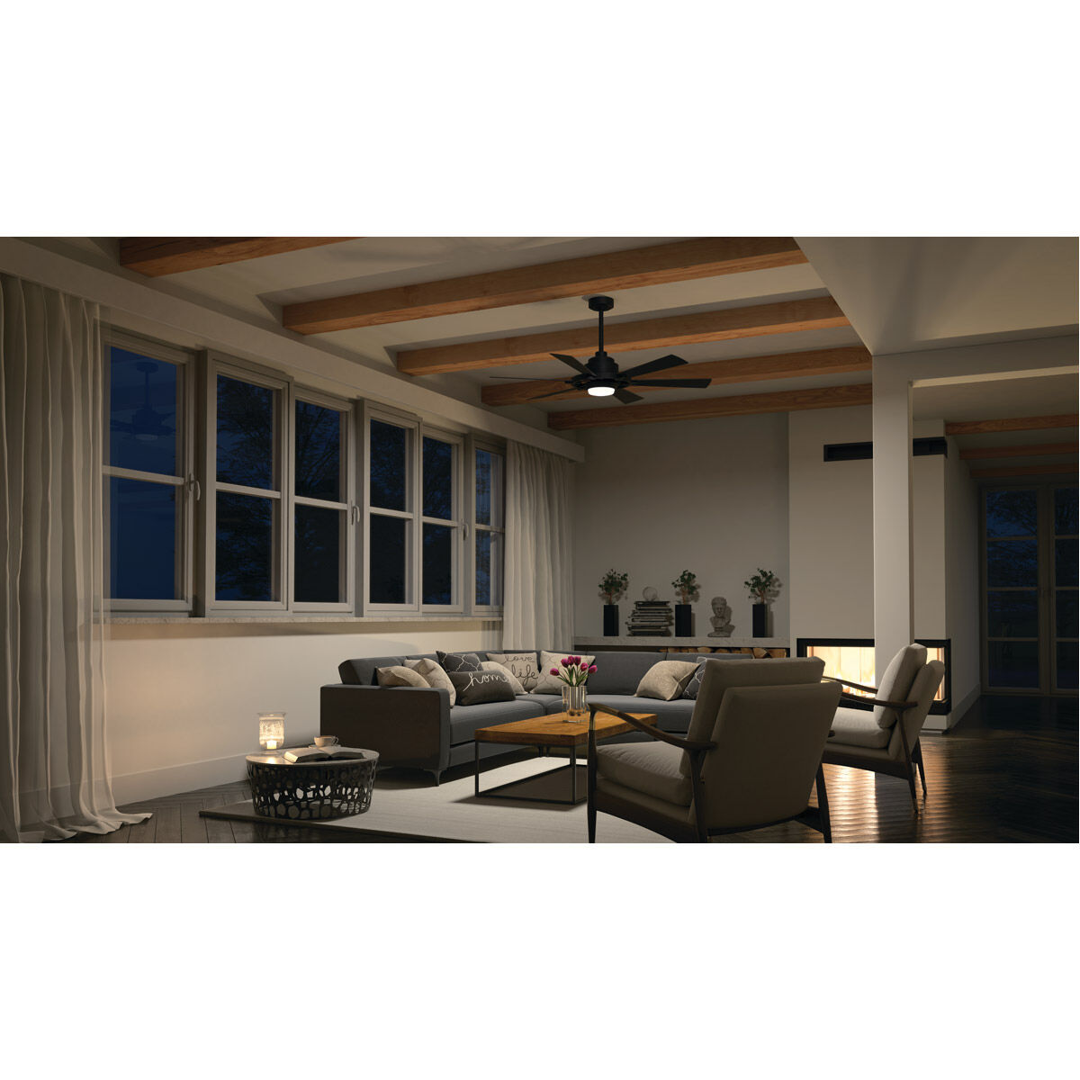 Gentry Lite 52 inch Distressed Black with Walnut Blades Ceiling Fan in Walnut/Satin Black