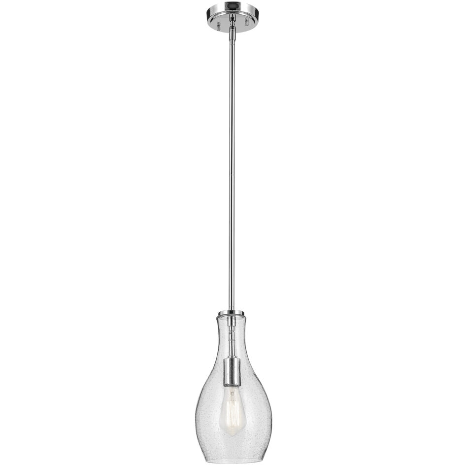 Everly 1 Light Chrome Pendant Ceiling Light in Clear Seeded