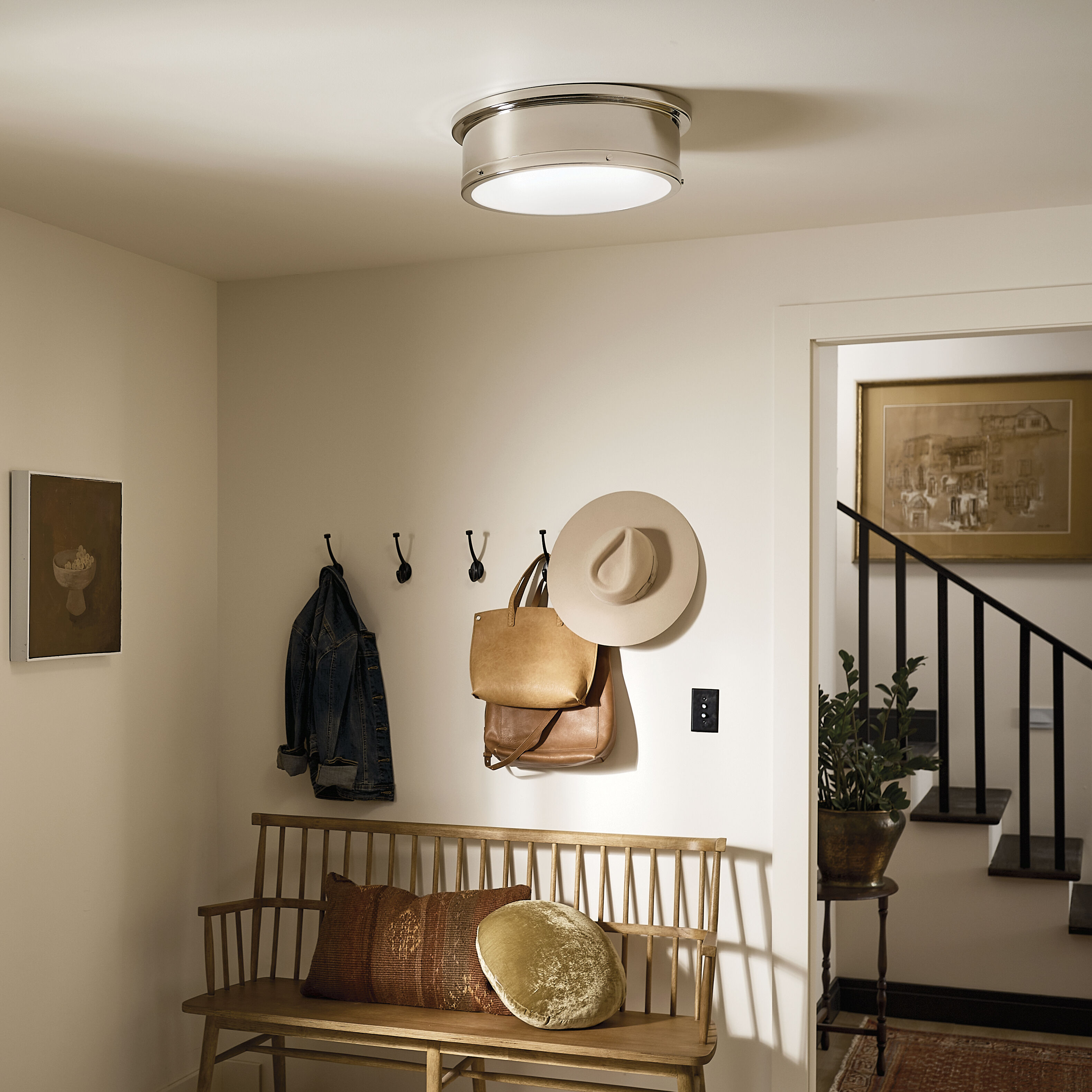 Serca 3 Light 18 inch Polished Nickel Flush Mount Ceiling Light