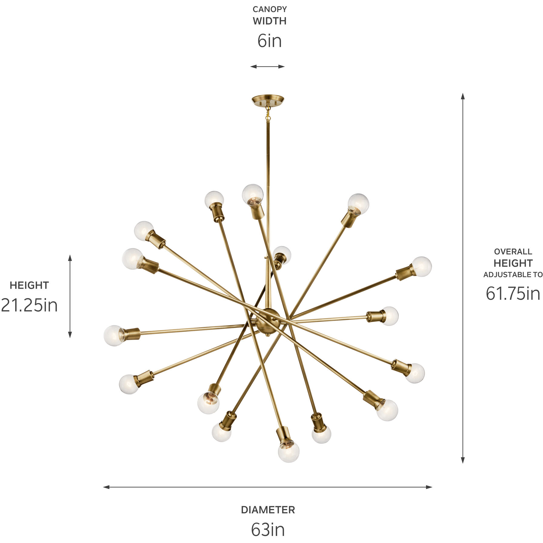 Armstrong 16 Light Natural Brass Chandelier Ceiling Light, Large