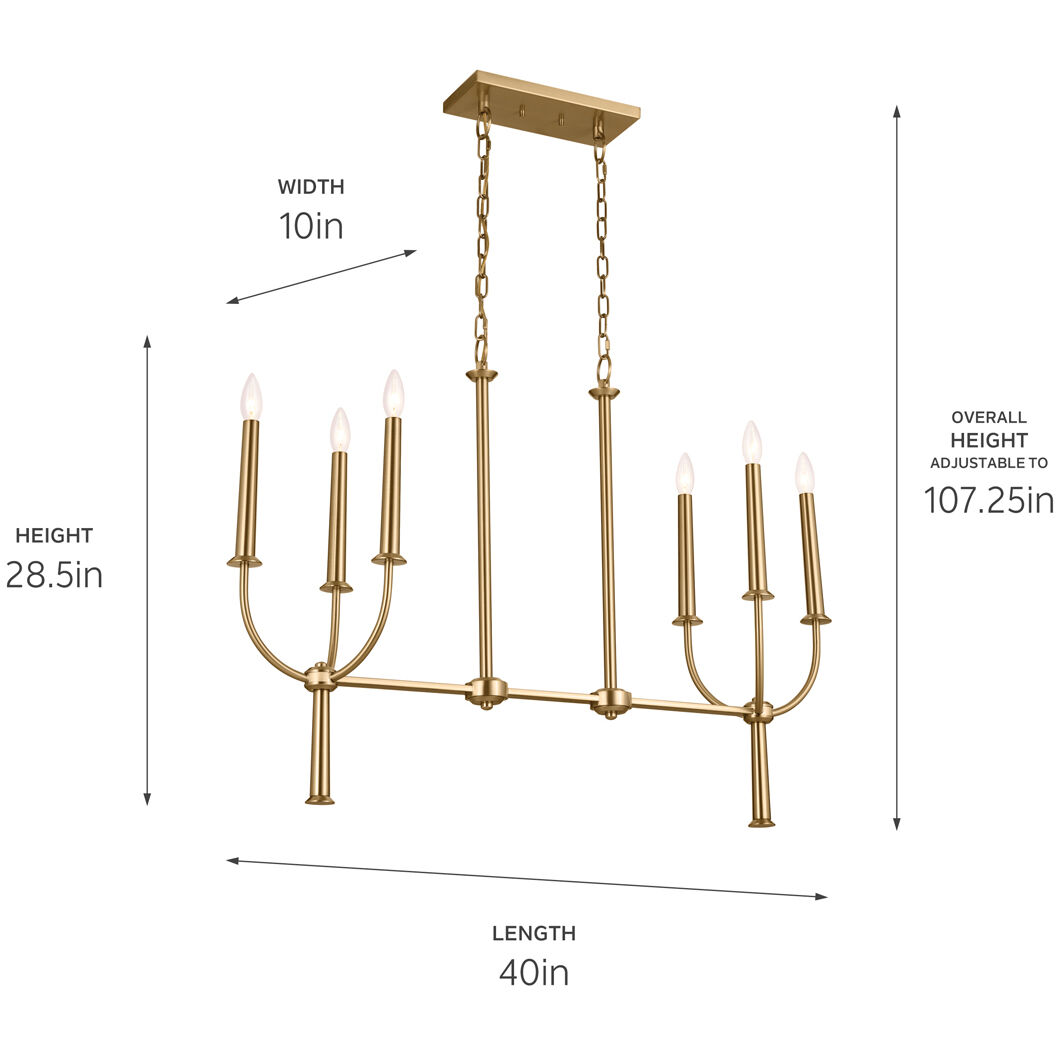 Florence 6 Light 10 inch Brushed Natural Brass Chandelier Linear Ceiling Light