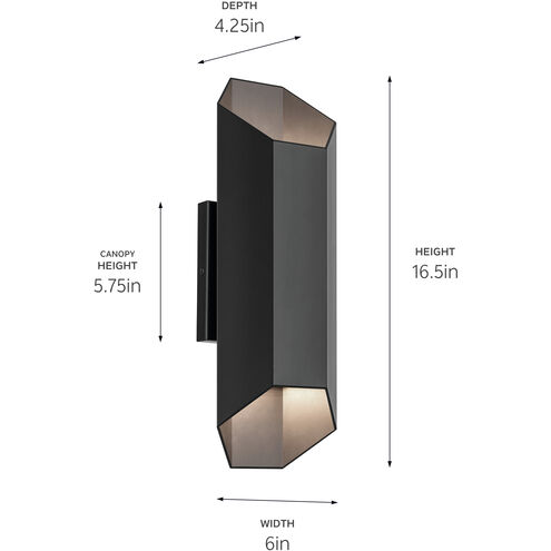 Estella LED 16.5 inch Black Outdoor Wall Sconce, Medium