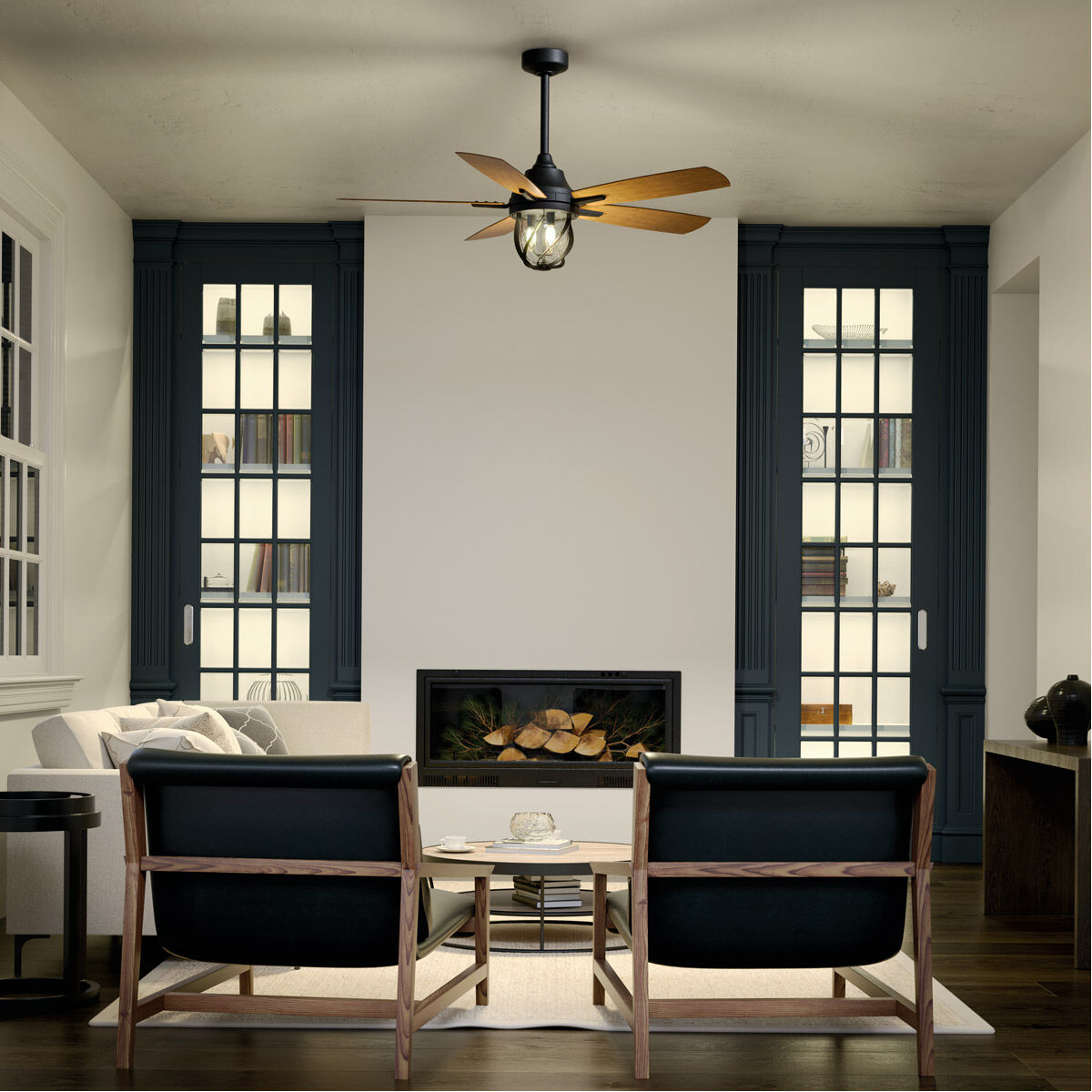Lydra 52 inch Distressed Black with Walnut Blades Ceiling Fan