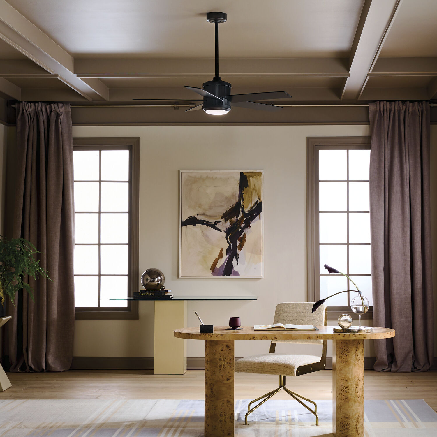 Brahm 48 inch Satin Black with Satin Black/Silver Blades Ceiling Fan