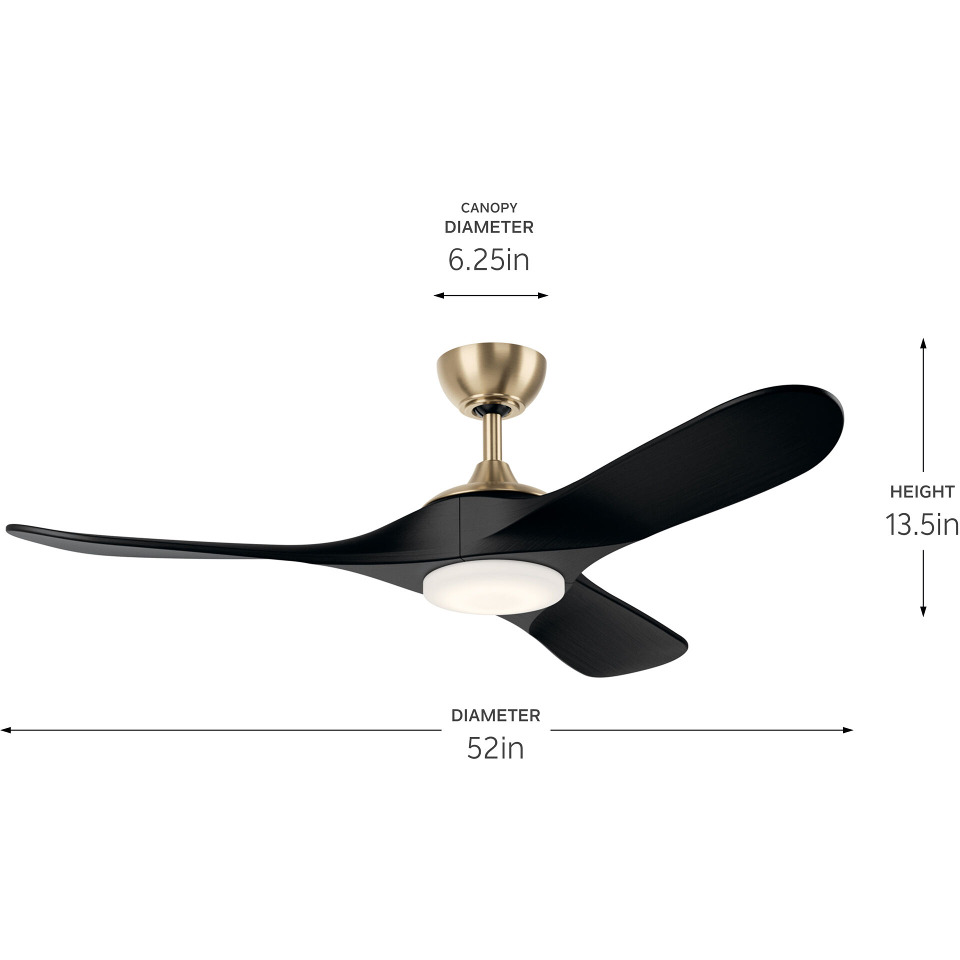 Mylo 52 inch Champagne Bronze with Jet Black Blades Ceiling Fan