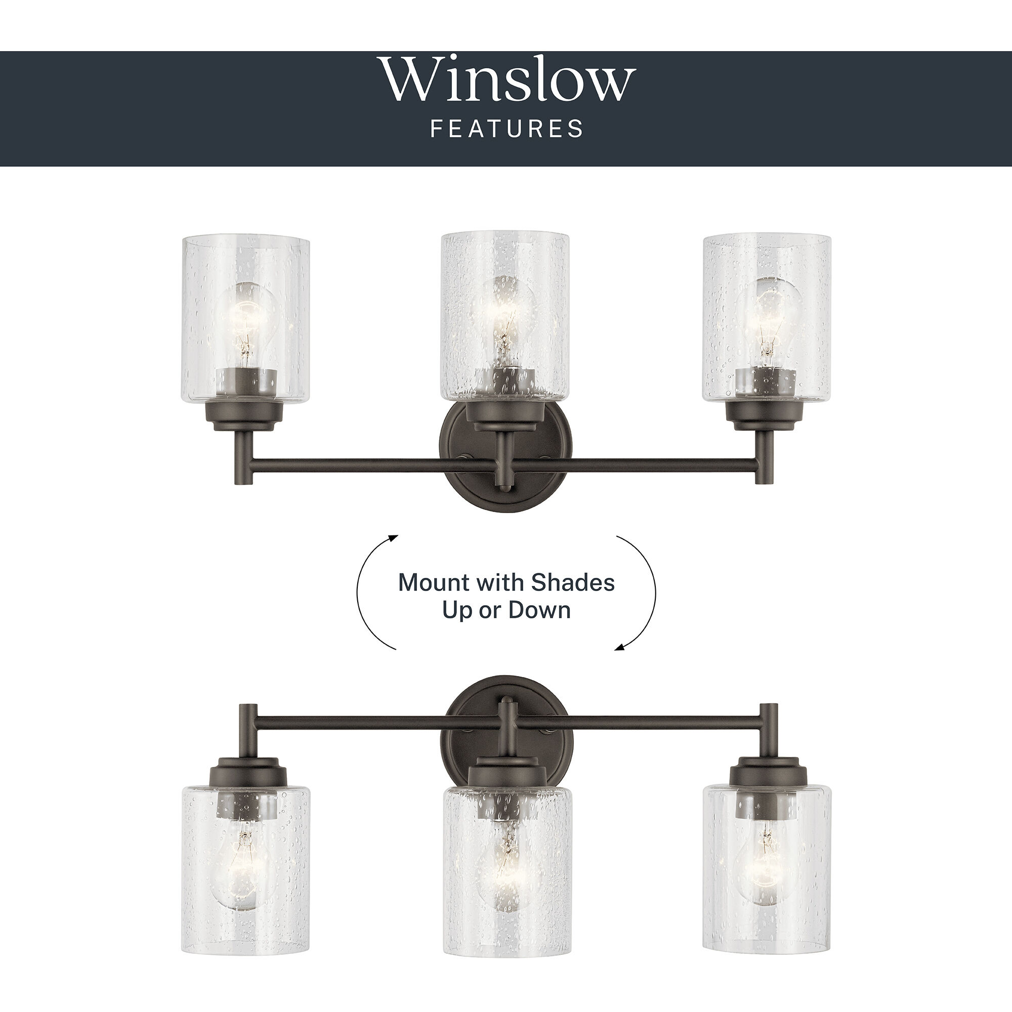 Winslow 3 Light 22 inch Olde Bronze Wall Mt Bath 3 Arm Wall Light