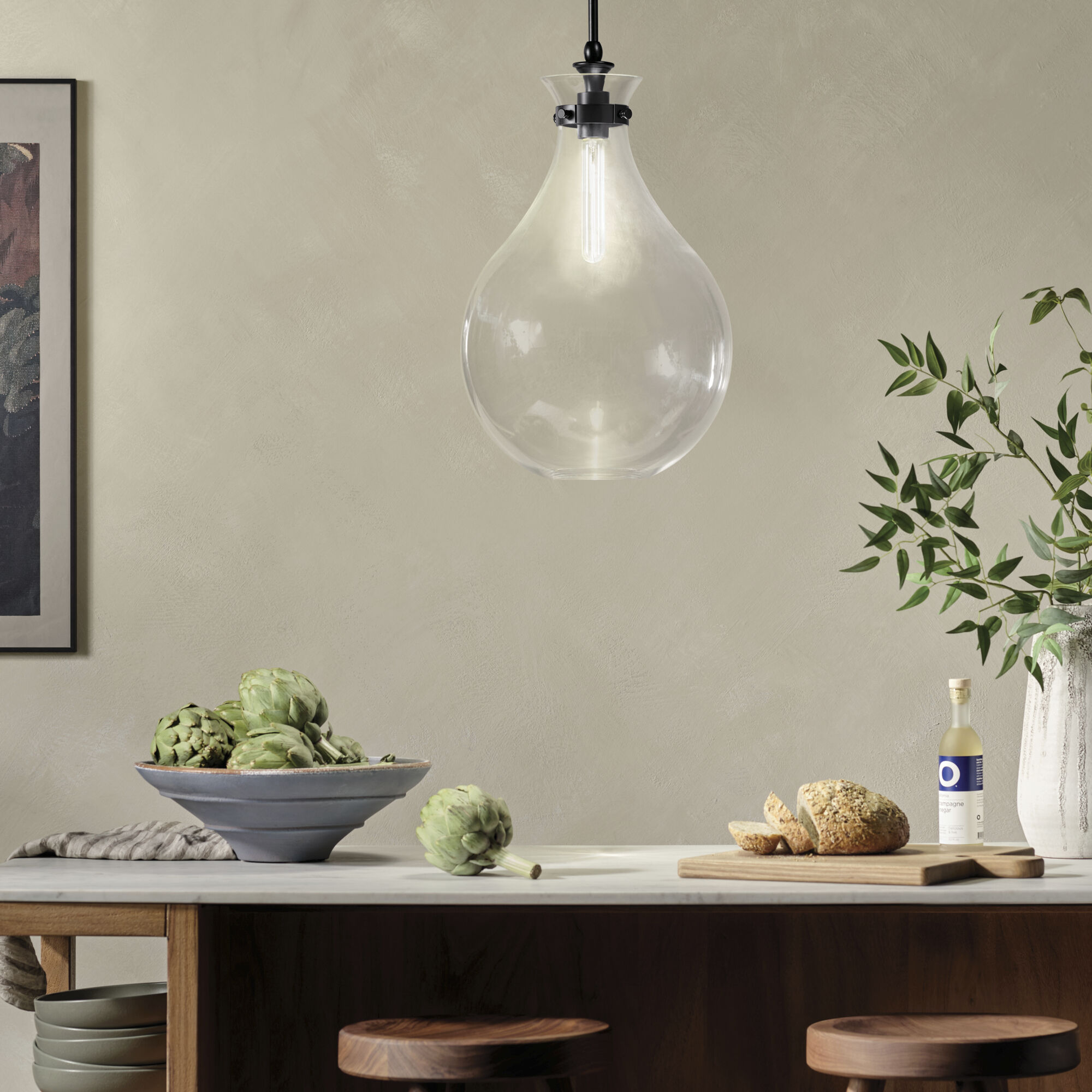 Laria 1 Light Black Pendant Ceiling Light in Clear