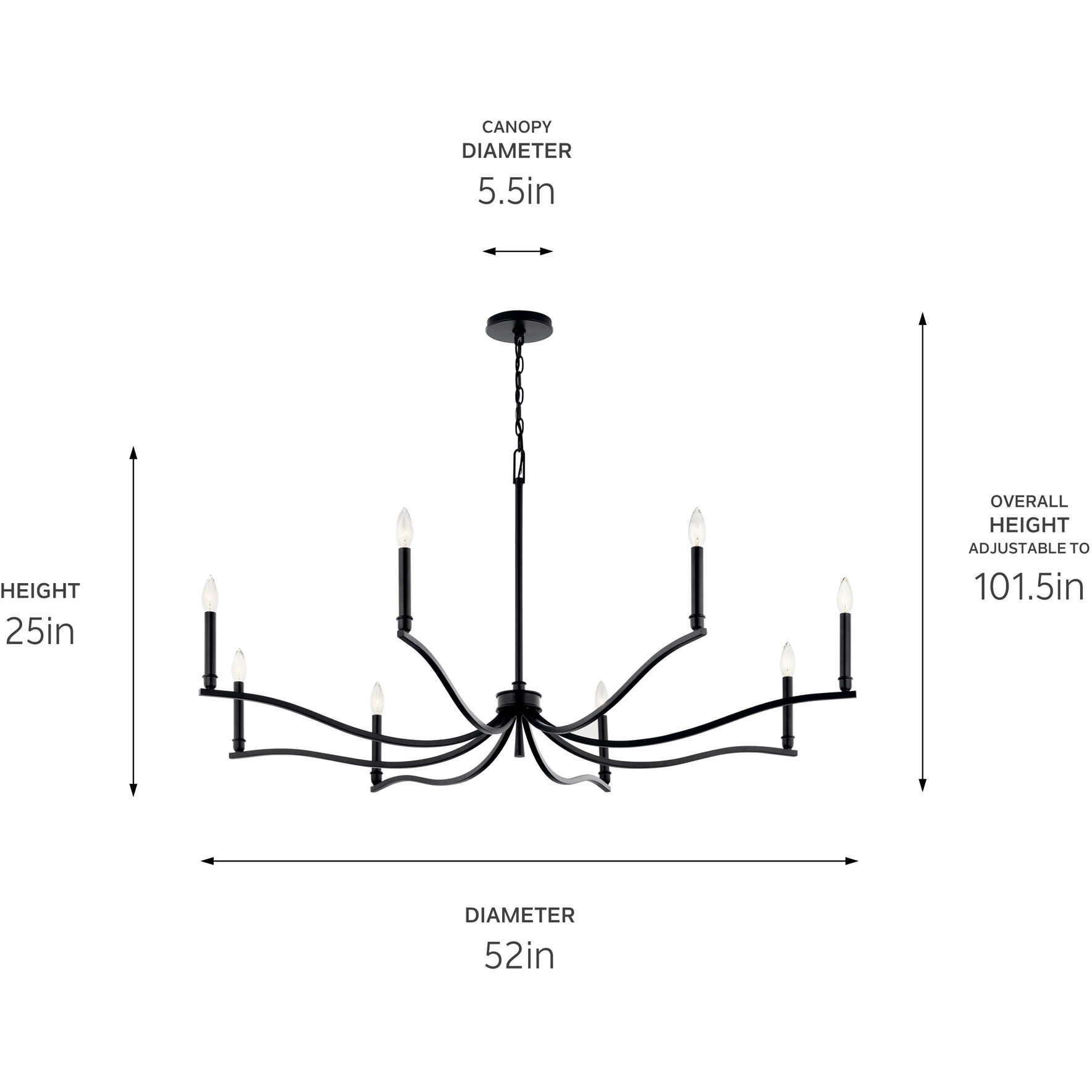 Malene 8 Light Black Chandelier Ceiling Light, 1 Tier Large