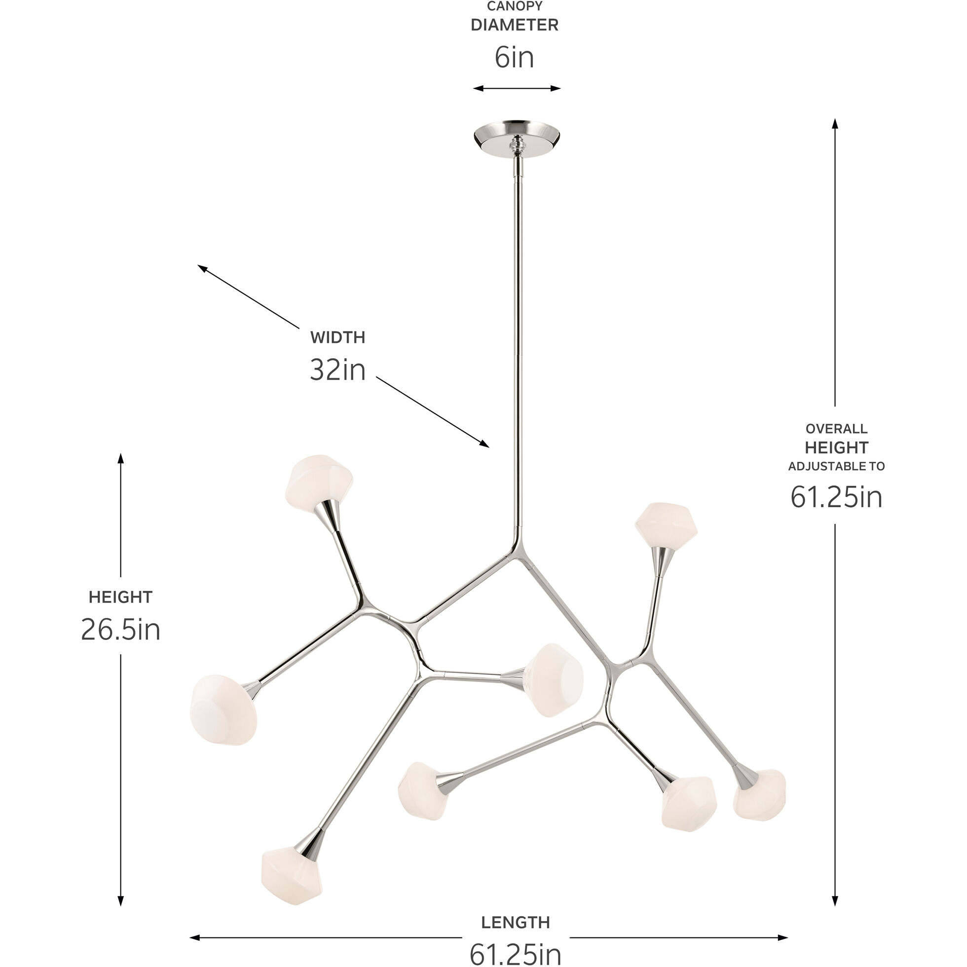 Cassius 8 Light 32 inch Polished Nickel Chandelier Ceiling Light, Convertible