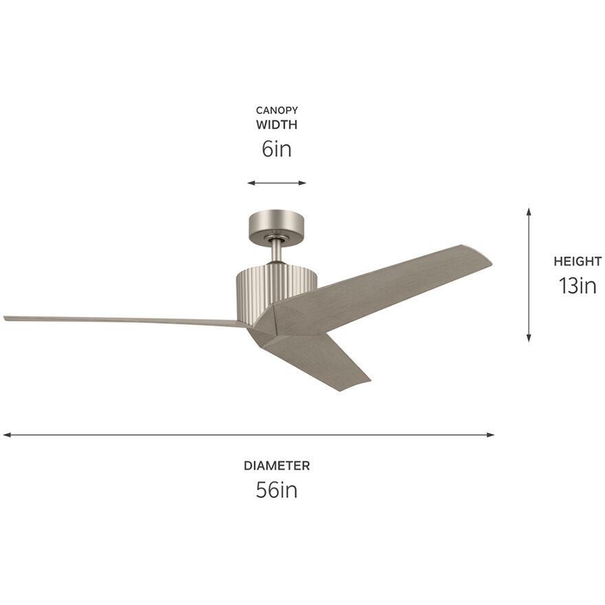 Almere 56 inch Brushed Nickel with Weathered White Walnut Blades Ceiling Fan