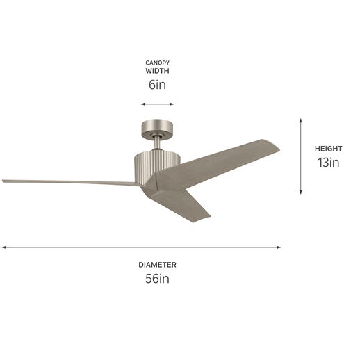 Almere 56 inch Brushed Nickel with Weathered White Walnut Blades Ceiling Fan