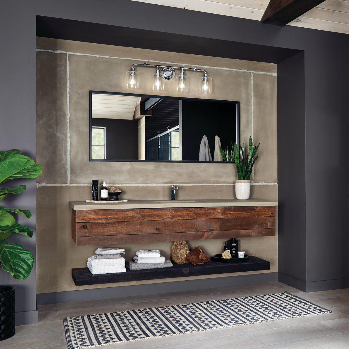 Gunnison 4 Light 34 inch Chrome Wall Mt Bath 4 Arm Wall Light