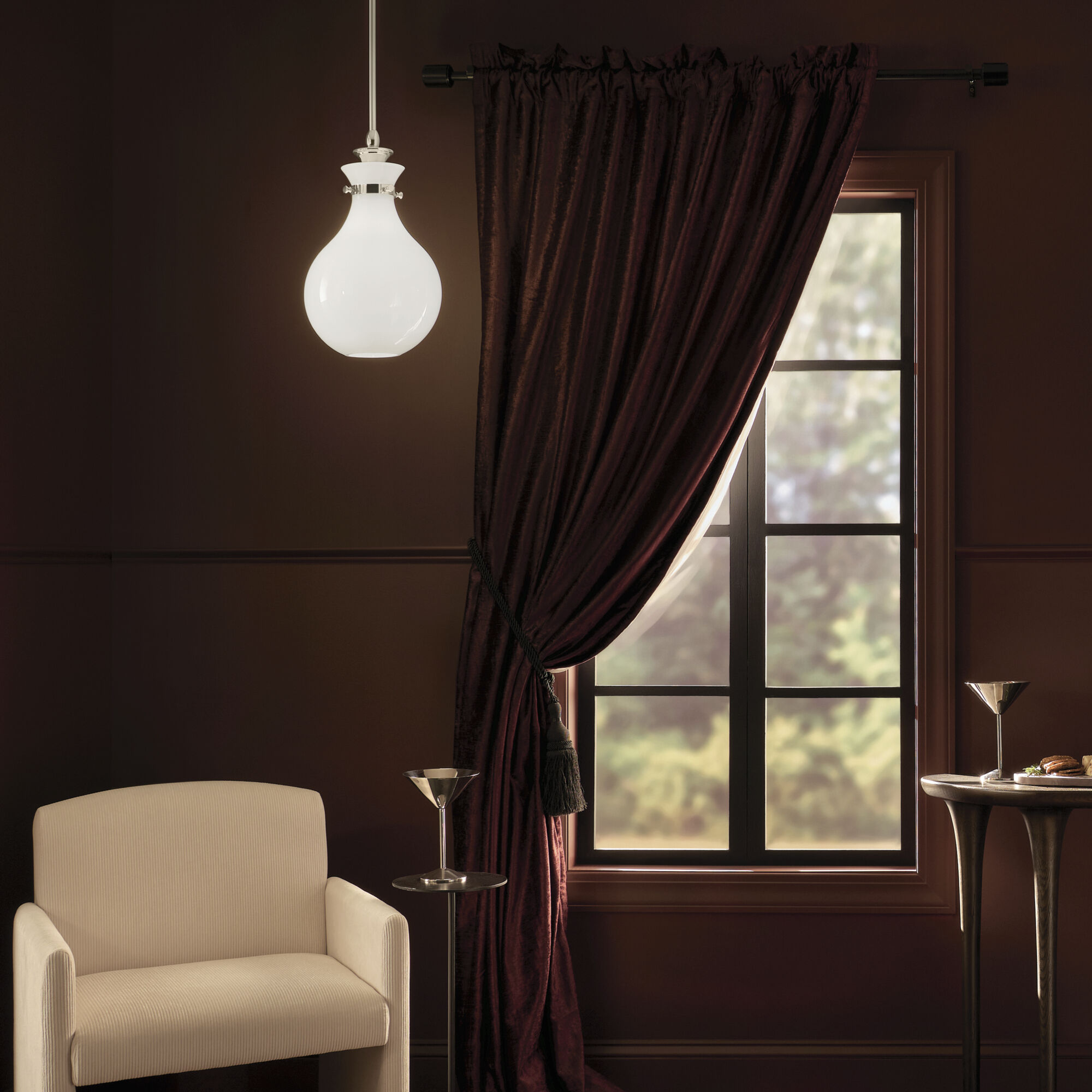 Laria 1 Light Polished Nickel Pendant Ceiling Light in Opal