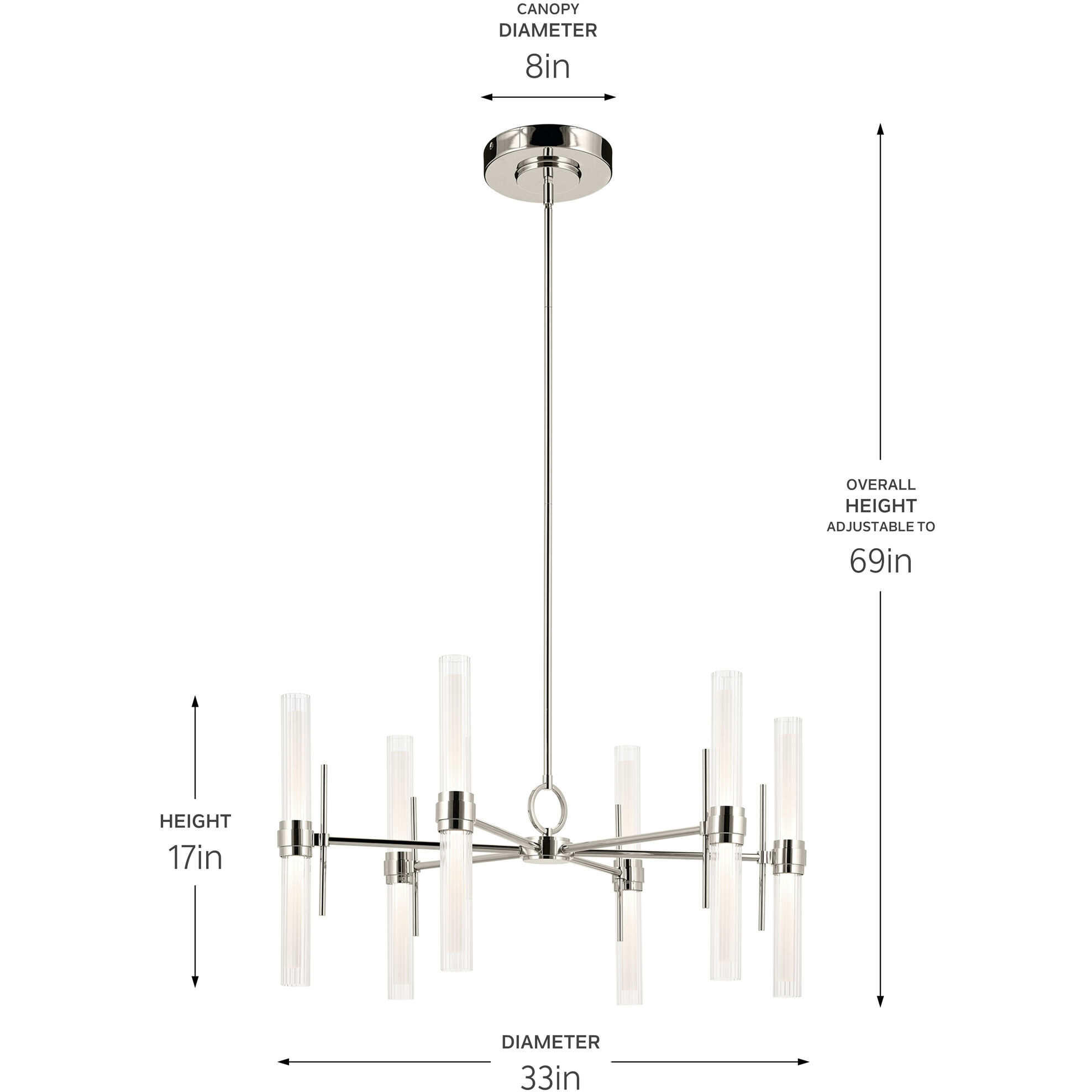 Riven LED Polished Nickel Chandelier Ceiling Light