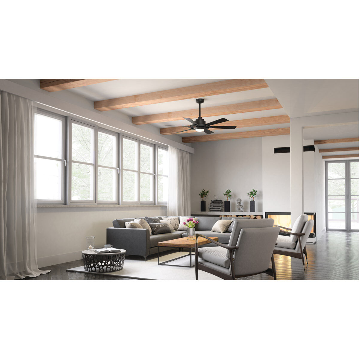 Gentry Lite 52 inch Distressed Black with Walnut Blades Ceiling Fan in Walnut/Satin Black