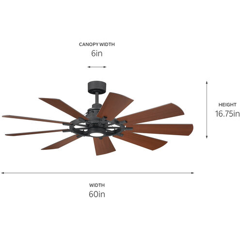 Gentry 60 inch Distressed Black with Distressed Antique Gray/Walnut Blades Ceiling Fan
