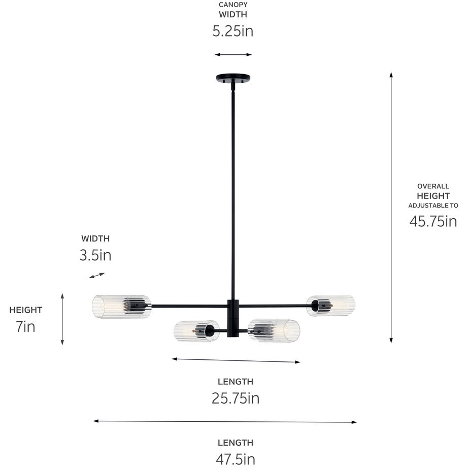 Velestino 4 Light 5.25 inch Black Chandelier Linear Ceiling Light