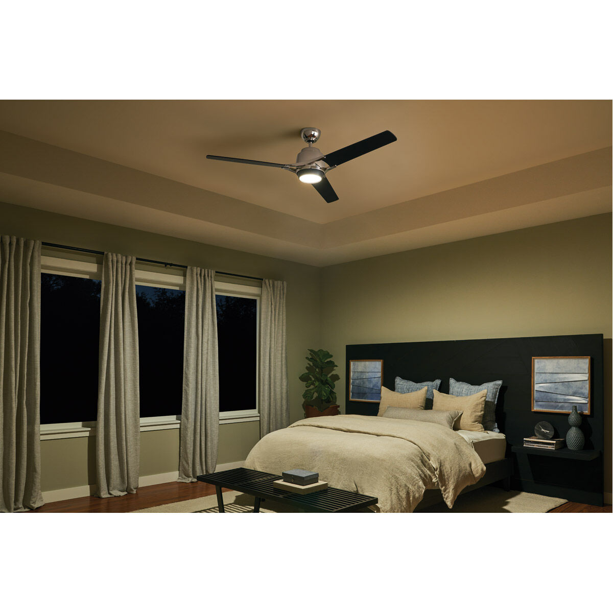 Zeus 60 inch Polished Nickel with Black Blades Ceiling Fan