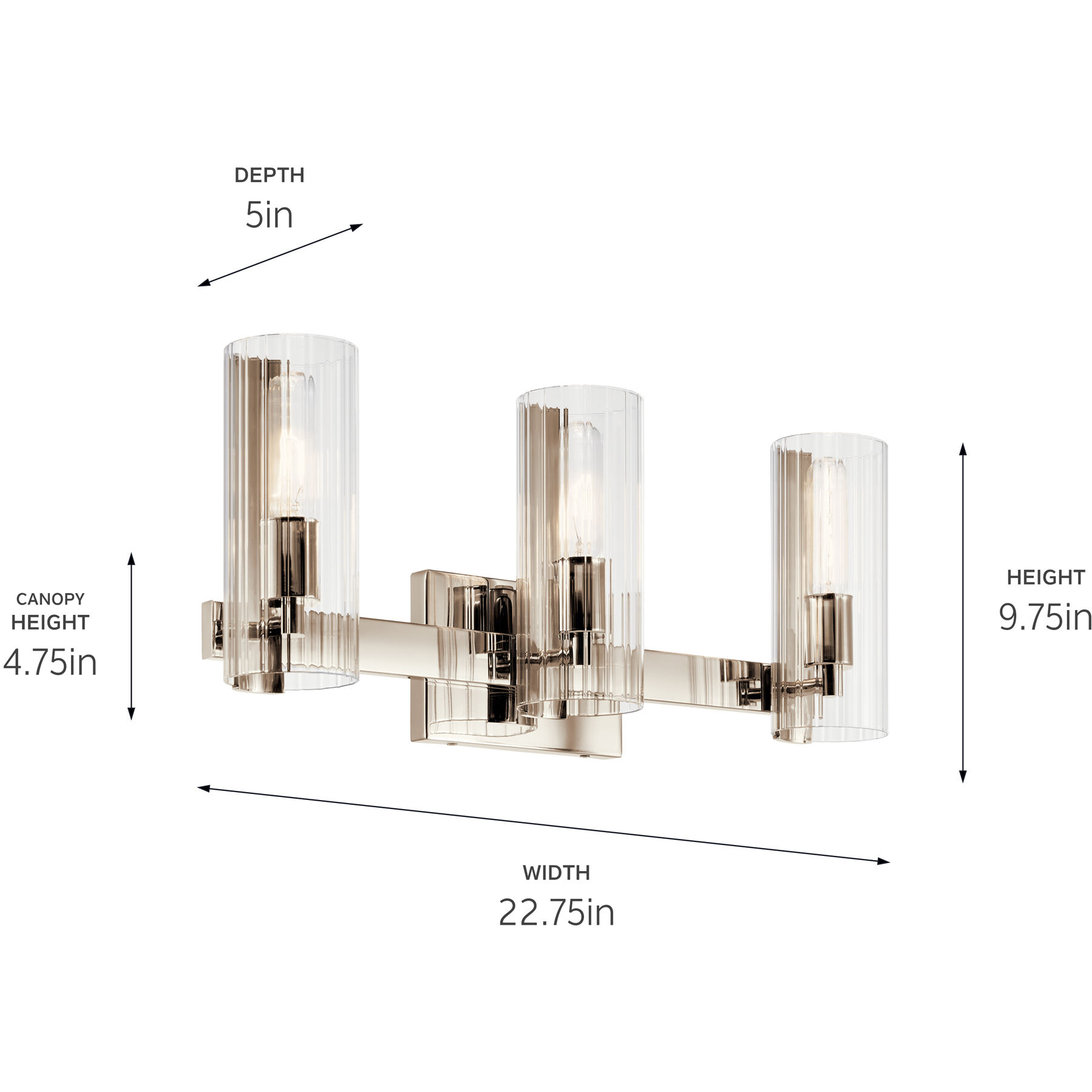 Jemsa 3 Light 22.75 inch Polished Nickel Bath Bracket Wall Light, 3 Arm