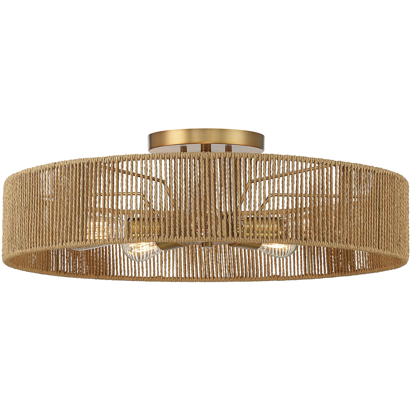 Ashe 5 Light 24 inch Warm Brass and Rope Semi-Flush Ceiling Light