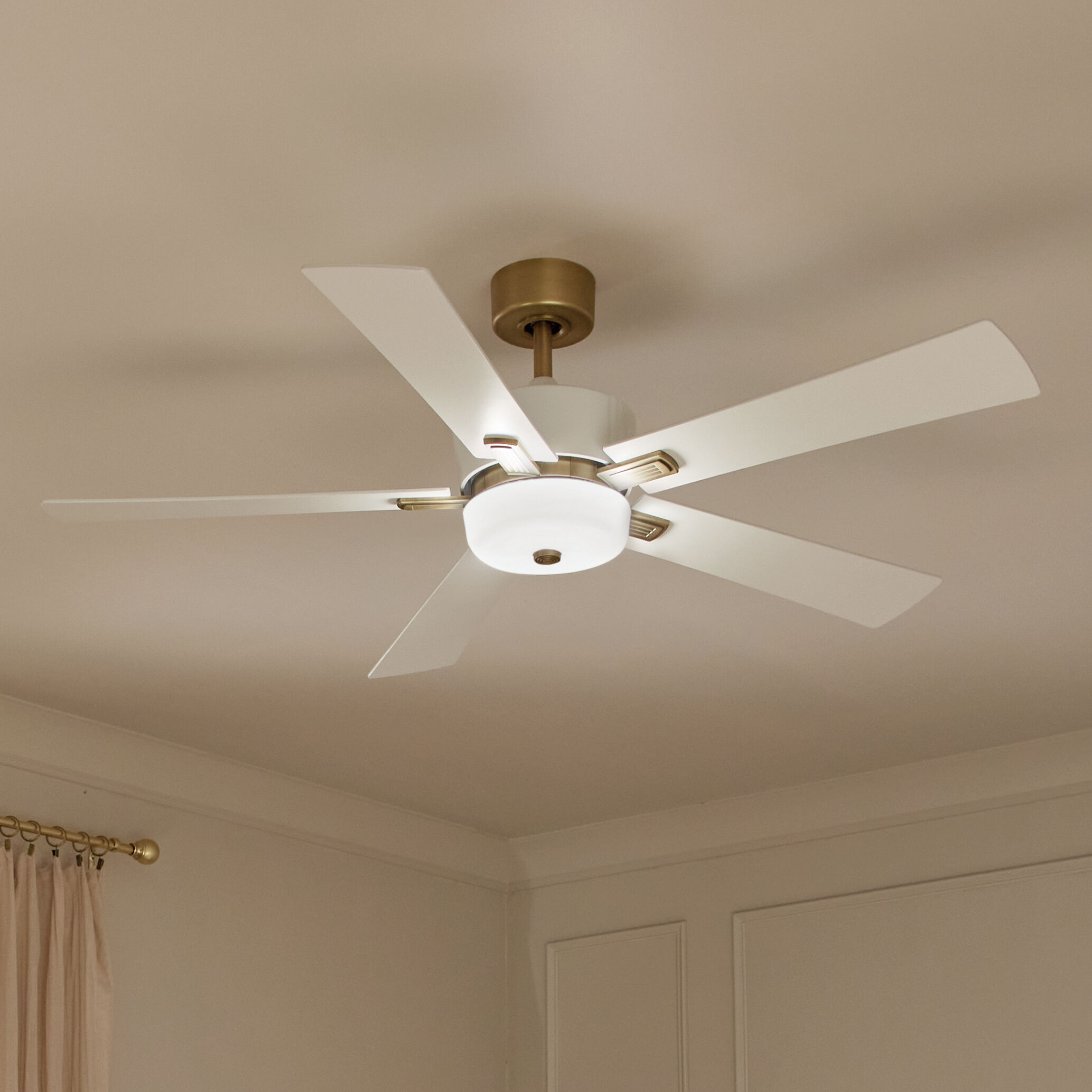 Icon 56 inch Brushed Natural Brass with White Blades Ceiling Fan