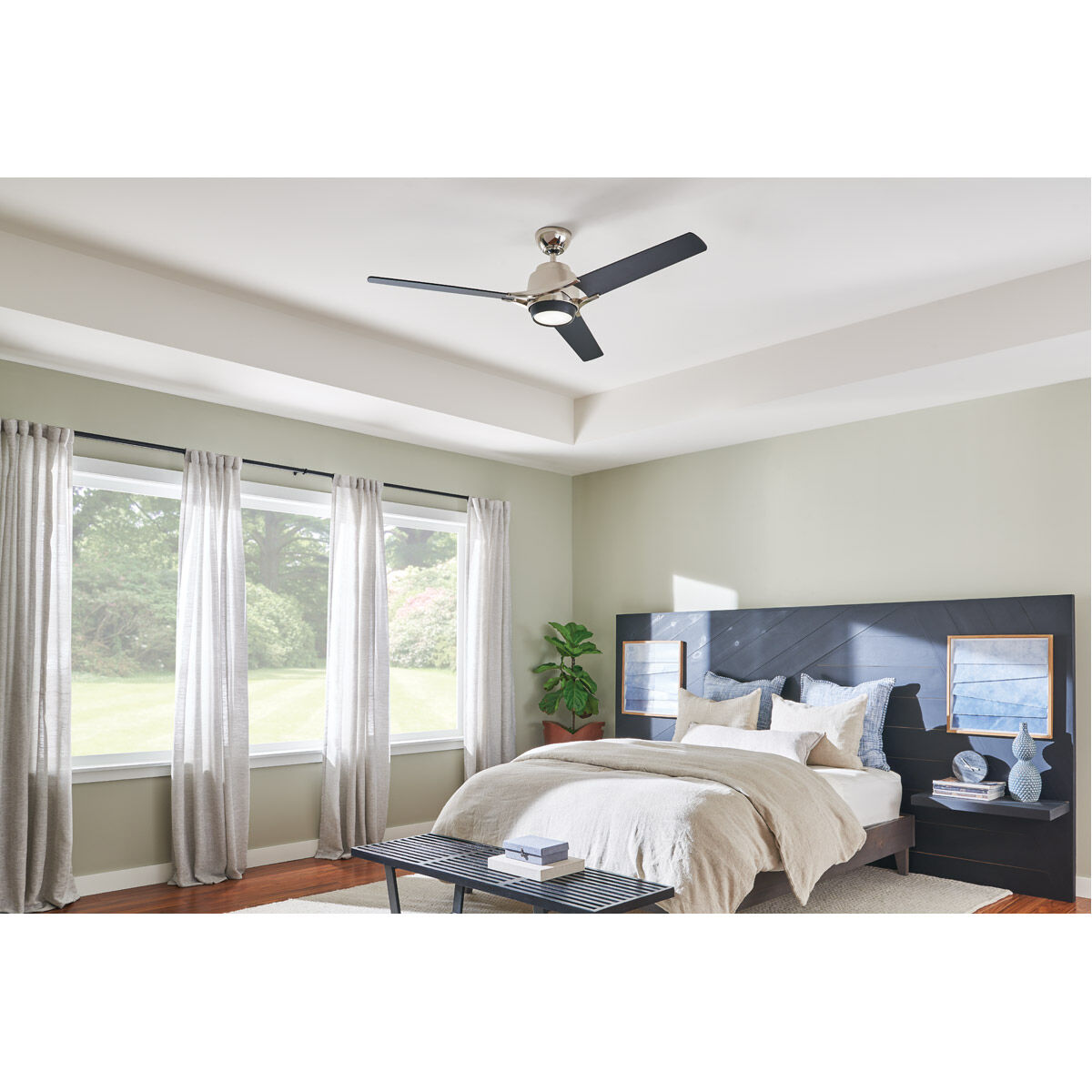 Zeus 60 inch Polished Nickel with Black Blades Ceiling Fan