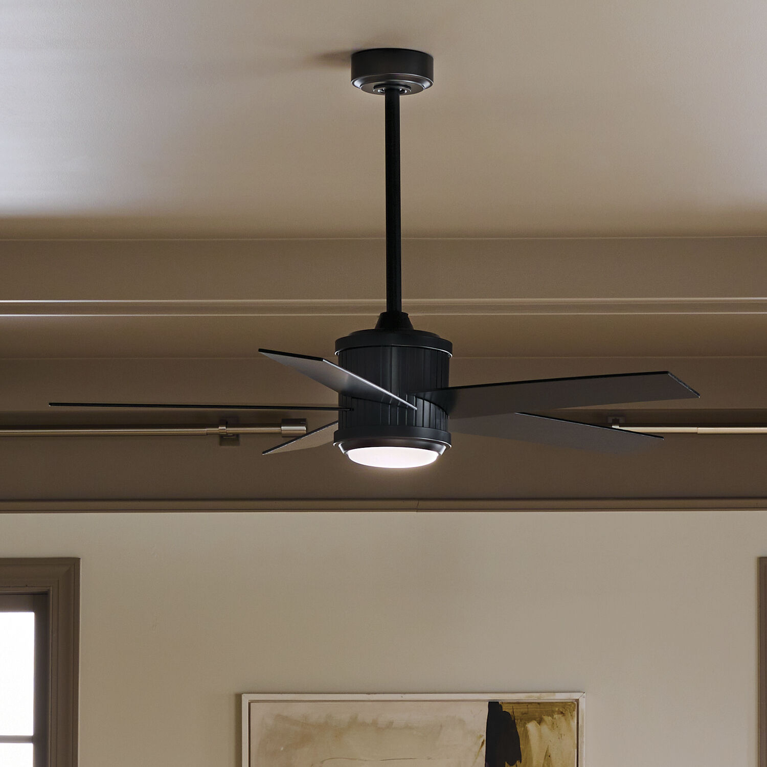 Brahm 48 inch Satin Black with Satin Black/Silver Blades Ceiling Fan
