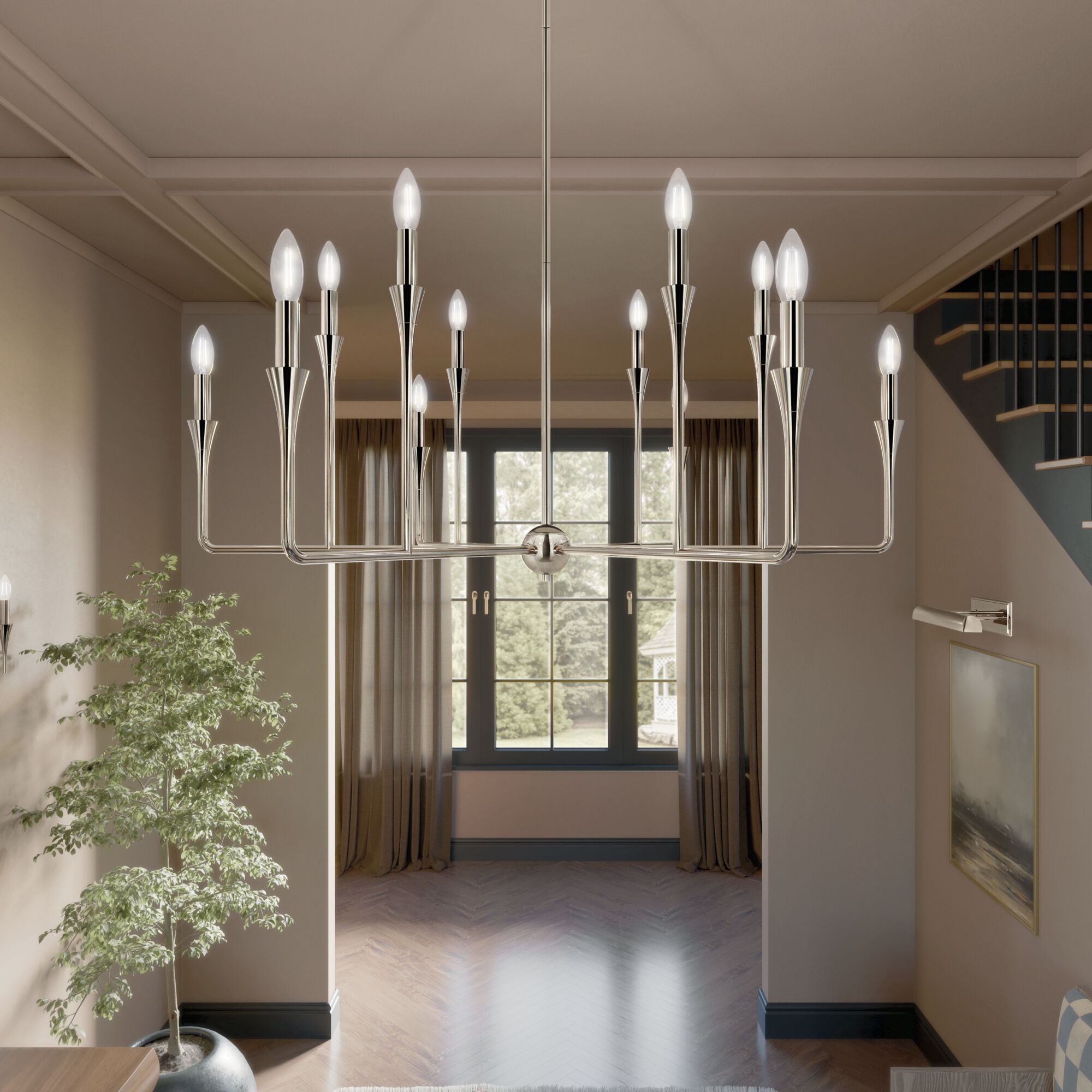 Alvaro 12 Light Polished Nickel Chandelier Multi Tier Ceiling Light, Multi Tier