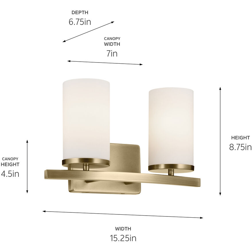 Crosby 2 Light 15.25 inch Natural Brass Bath Light Wall Light
