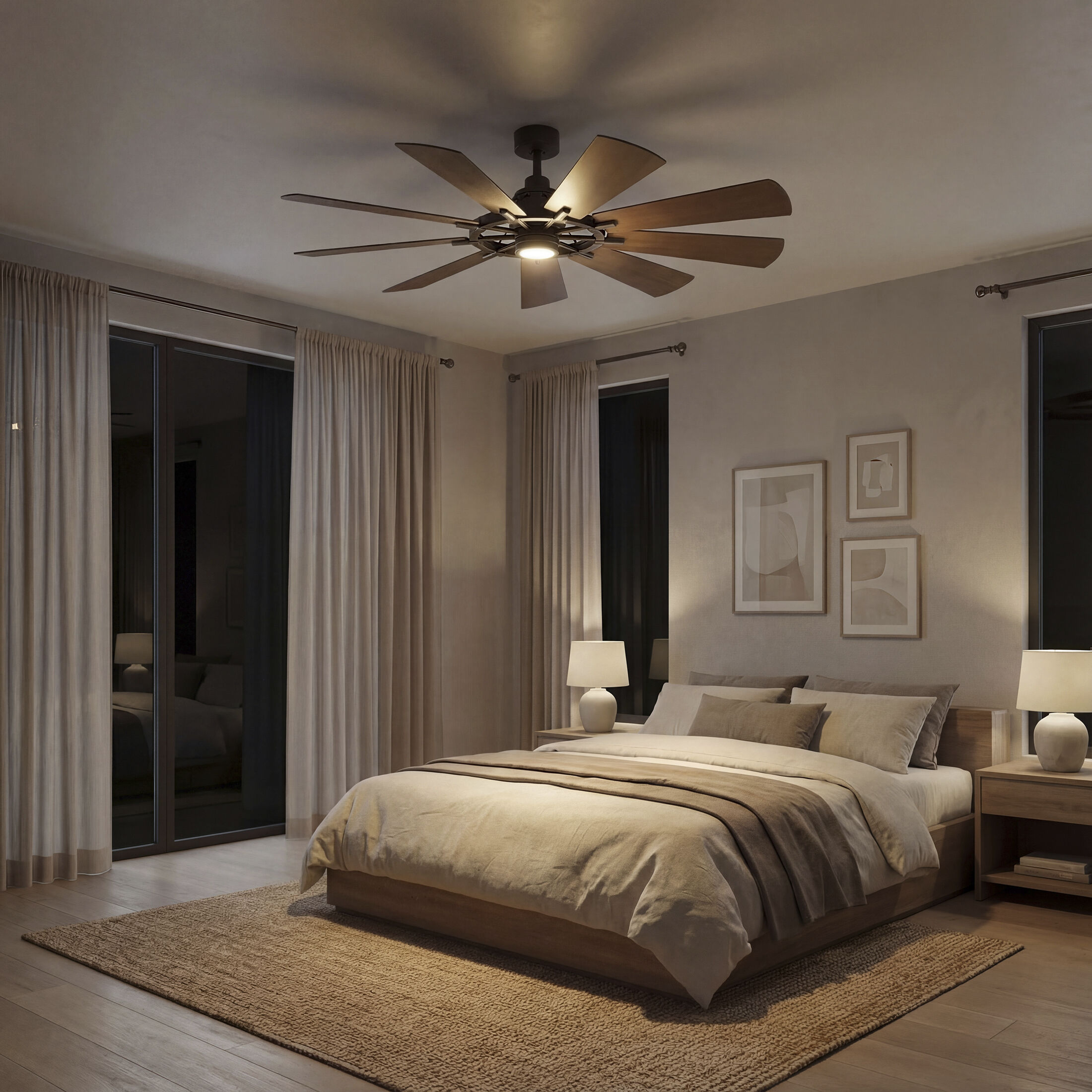 Gentry 65 inch Anvil Iron with Dist Antiq Gray Blades Ceiling Fan in Distressed Antique Gray/Walnut