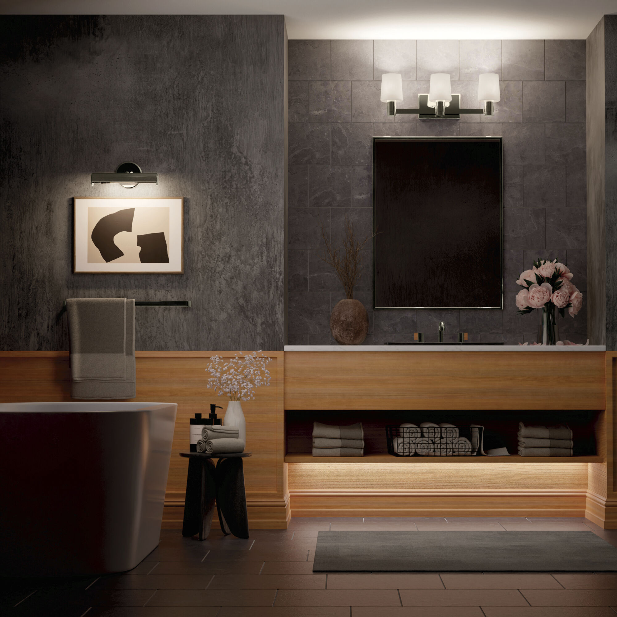 Adani 3 Light 24 inch Polished Nickel Bath Bracket Wall Light, 3 Arm