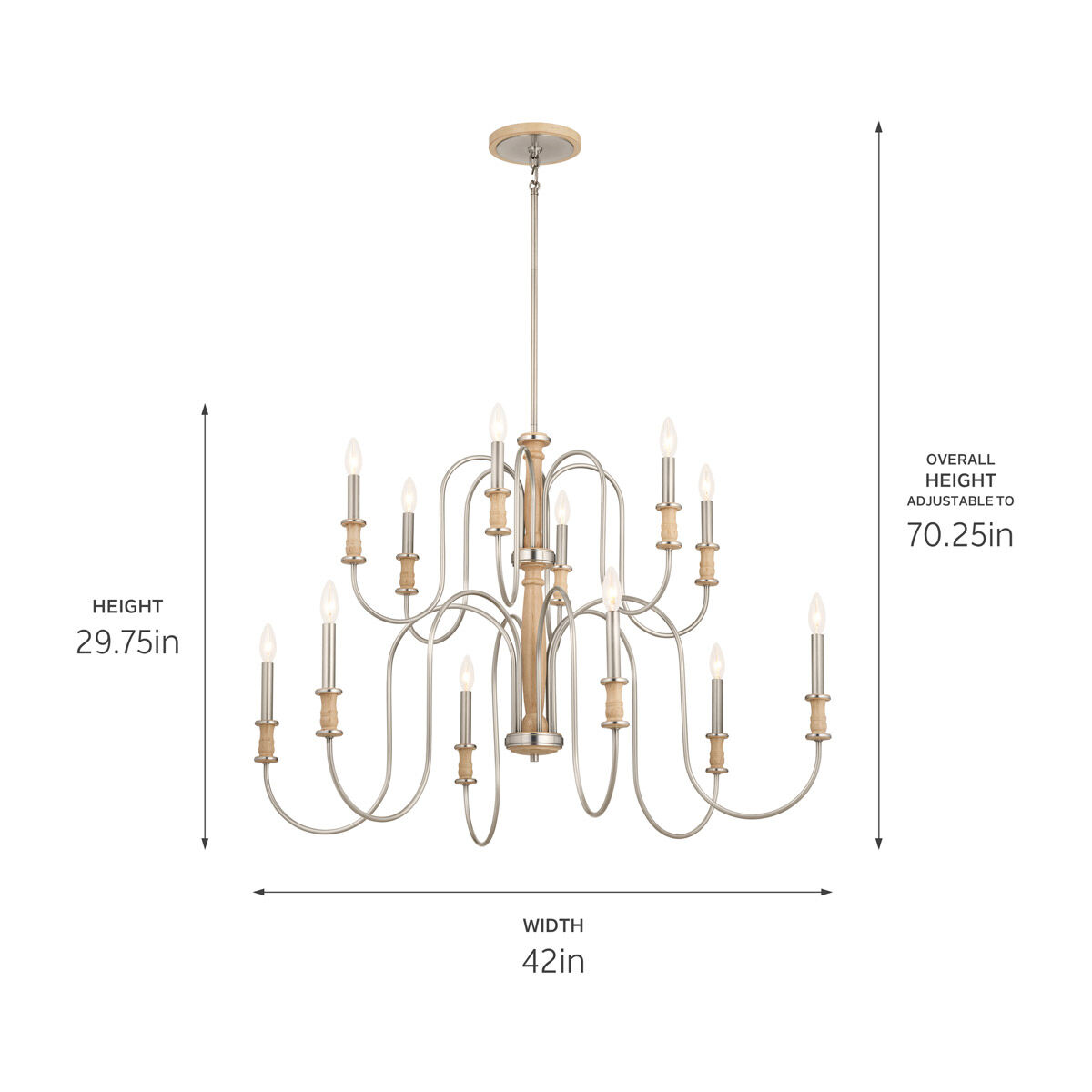 Homestead Karthe 12 Light 42 inch Brushed Nickel Chandelier Ceiling Light, Karthe