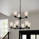 Stamos 9 Light Black Chandelier Ceiling Light in Satin Etched Glass