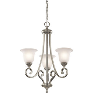 Monroe 3 Light 23 inch Brushed Nickel Chandelier 1 Tier Small Ceiling Light in Satin Etched Glass, Incandescent, 1 Tier Small