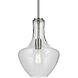 Everly 1 Light Brushed Nickel Pendant Ceiling Light in Clear