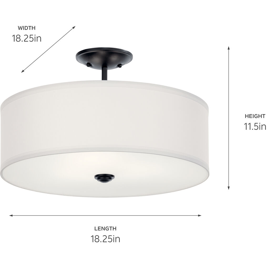Shailene 3 Light 18.25 inch Black Semi Flush Mount Ceiling Light