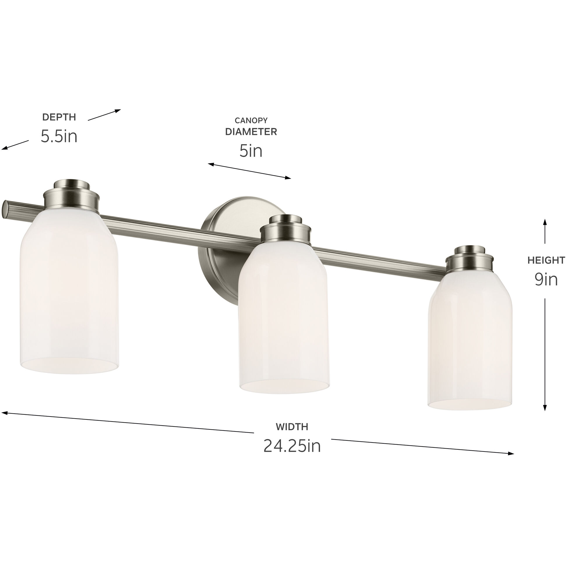 Shae 3 Light 24.25 inch Brushed Nickel Vanity Light Wall Light