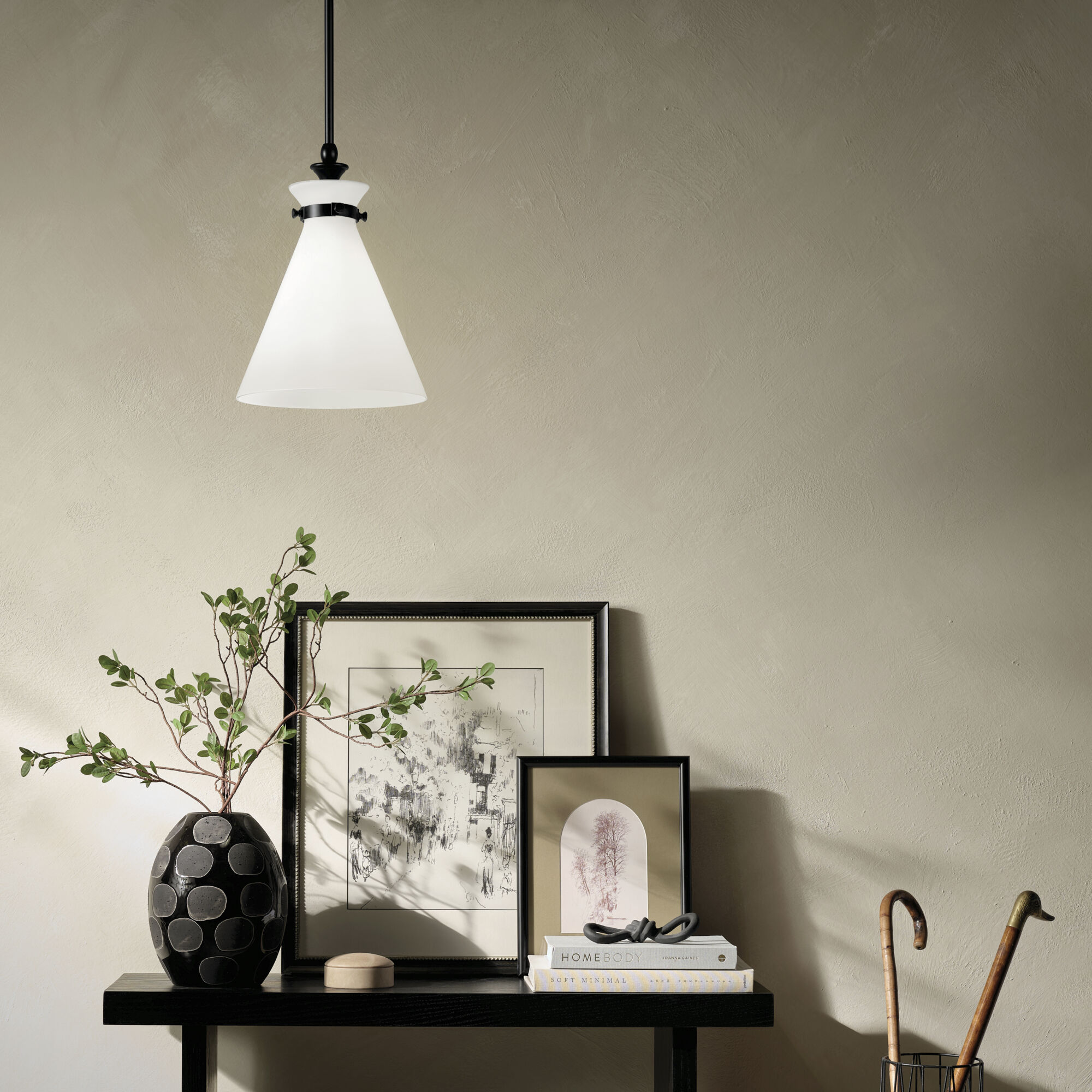 Laria 1 Light Black Pendant Ceiling Light in Opal