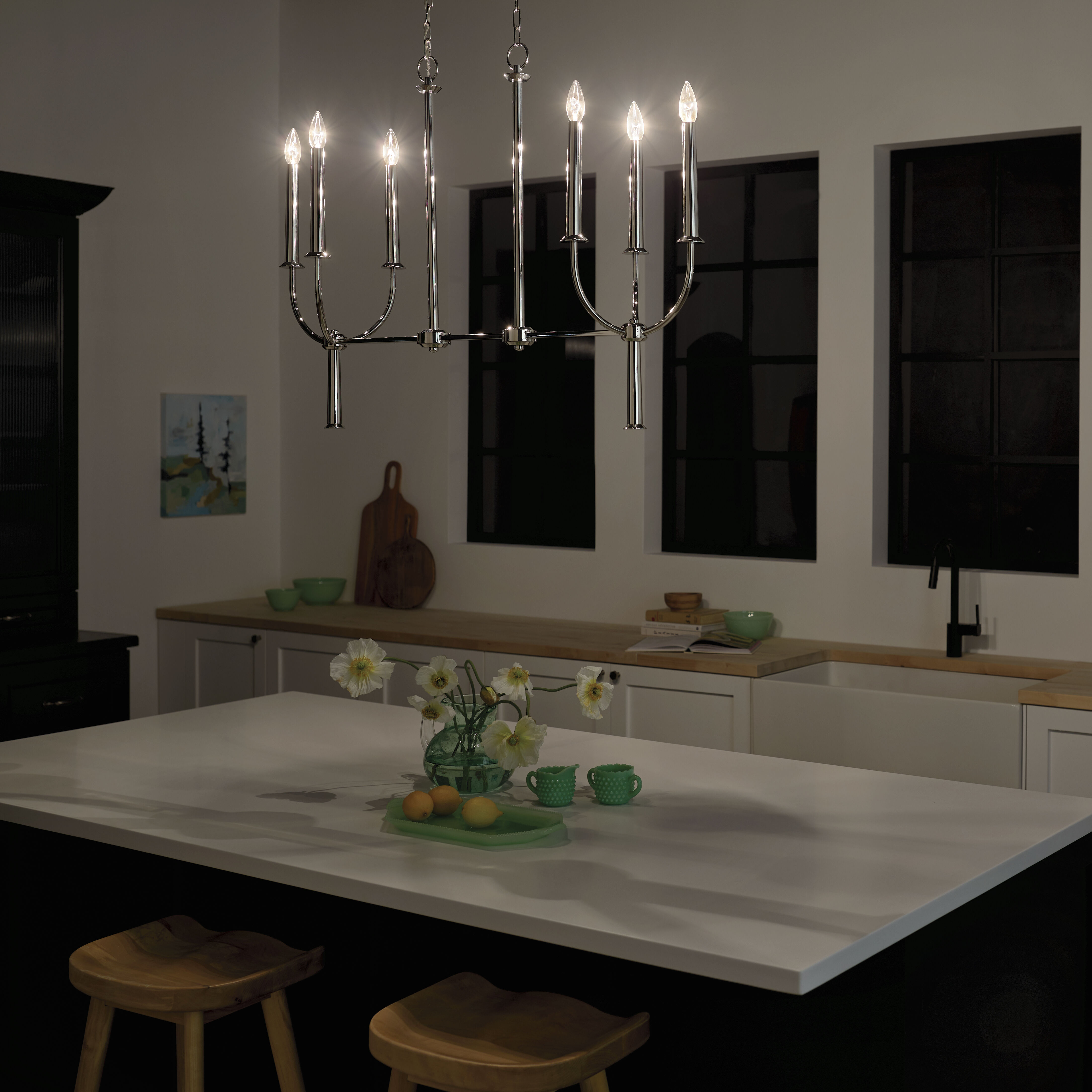 Florence 6 Light 10 inch Polished Nickel Chandelier Linear Ceiling Light