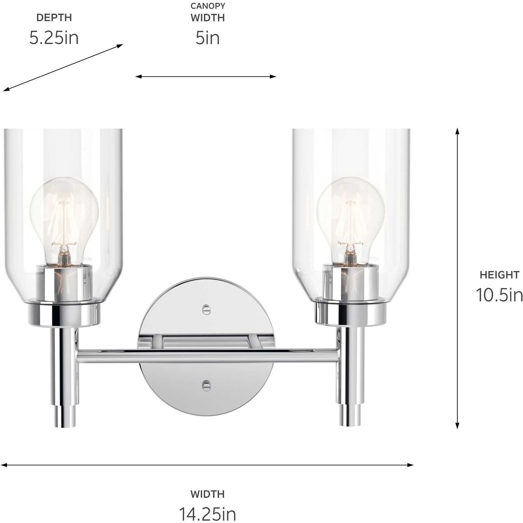 Madden 2 Light 14.25 inch Chrome Wall Mount Bath Wall Light, 2 Arm