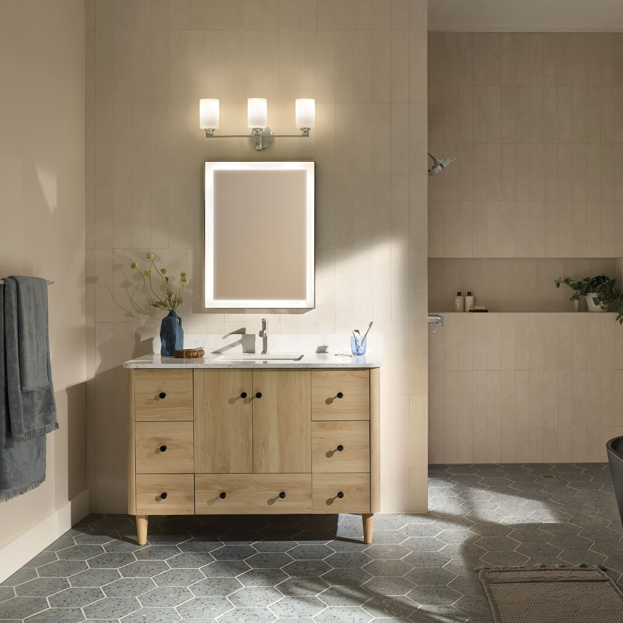 Gioe 3 Light 24.25 inch Brushed Nickel Vanity Light Wall Light