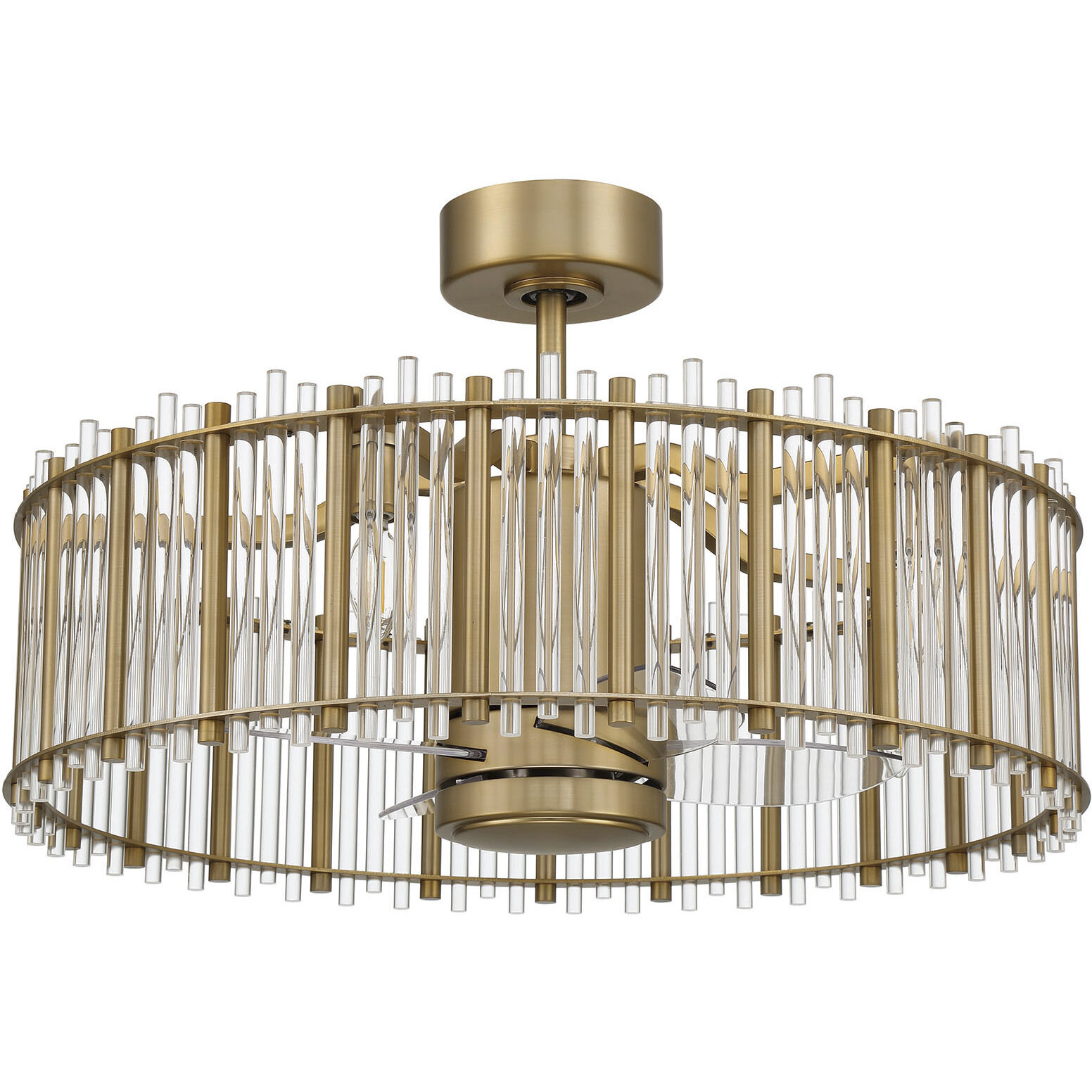 Reveal 28 inch Satin Brass with Clear Acrylic Blades Fandelier