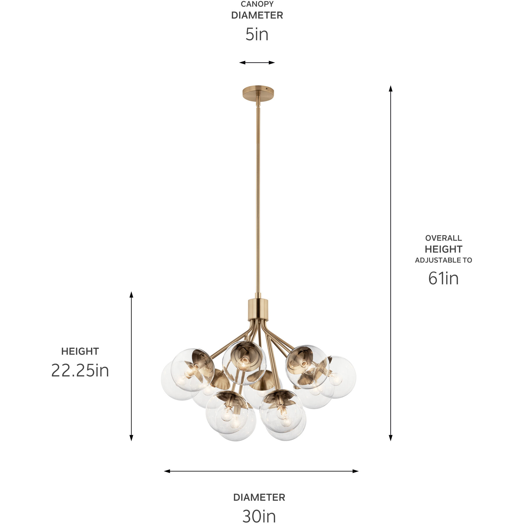 Silvarious 12 Light Champagne Bronze Chandelier/Semi Flush Ceiling Light in Clear