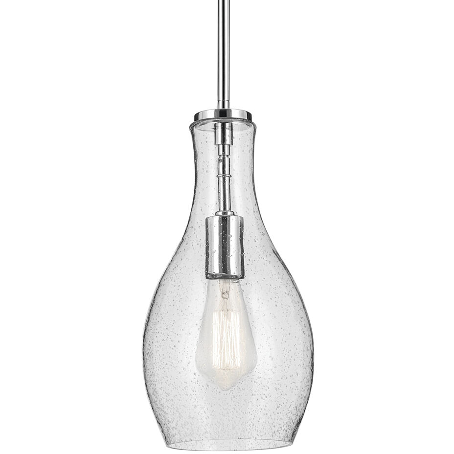 Everly 1 Light Chrome Pendant Ceiling Light in Clear Seeded