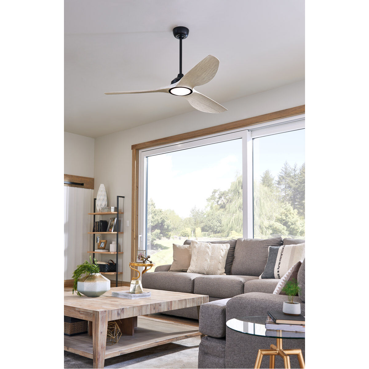 Imari 65 inch Satin Black with Wthrd Wh Wn Blades Ceiling Fan