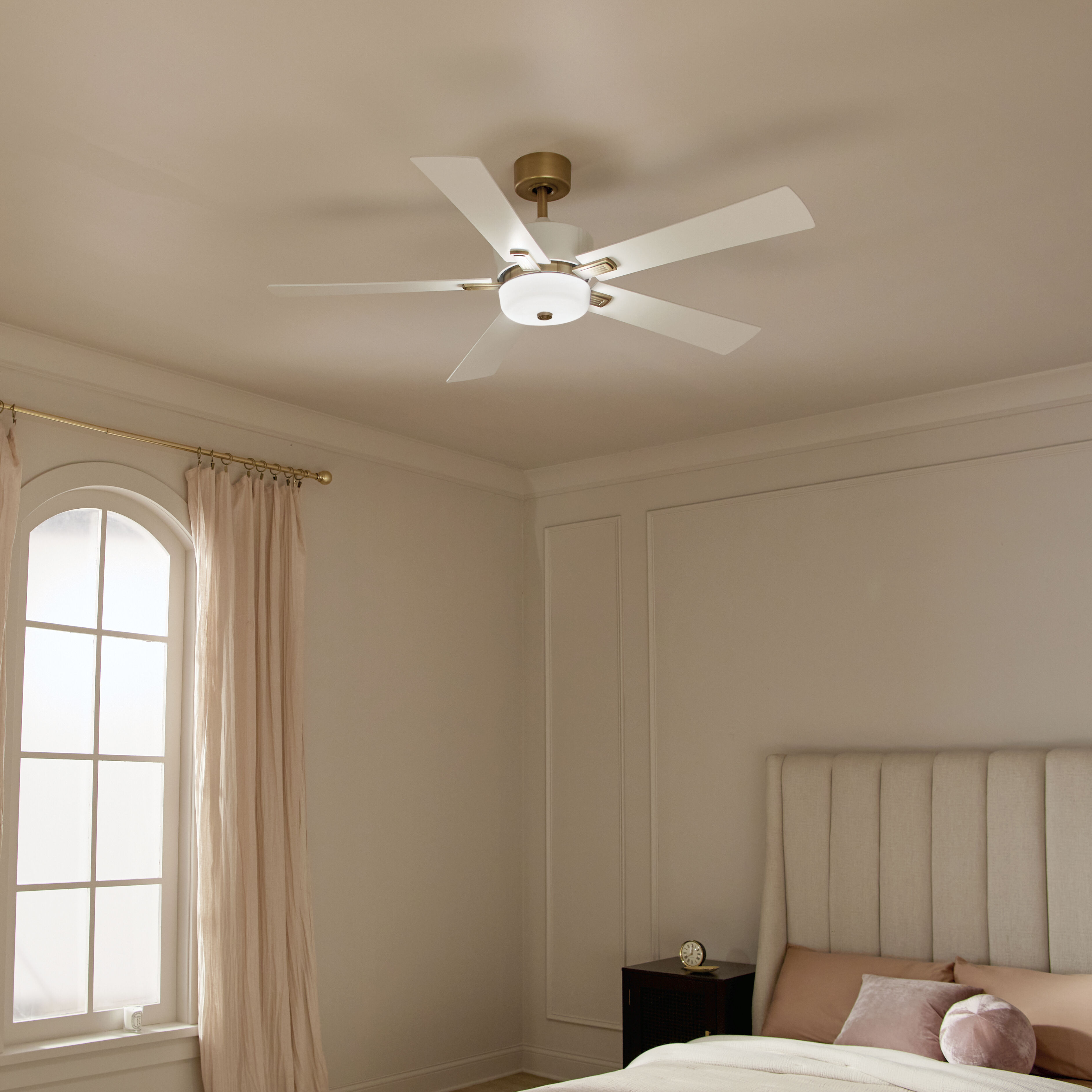 Icon 56 inch Brushed Natural Brass with White Blades Ceiling Fan