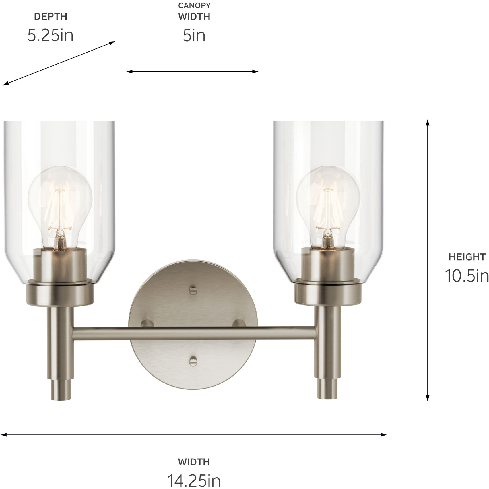 Madden 2 Light 14.25 inch Brushed Nickel Wall Mount Bath Wall Light, 2 Arm