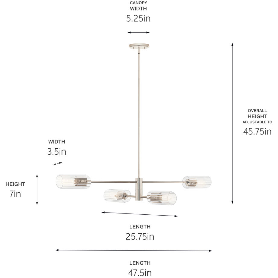 Velestino 4 Light 5.25 inch Polished Nickel Chandelier Linear Ceiling Light