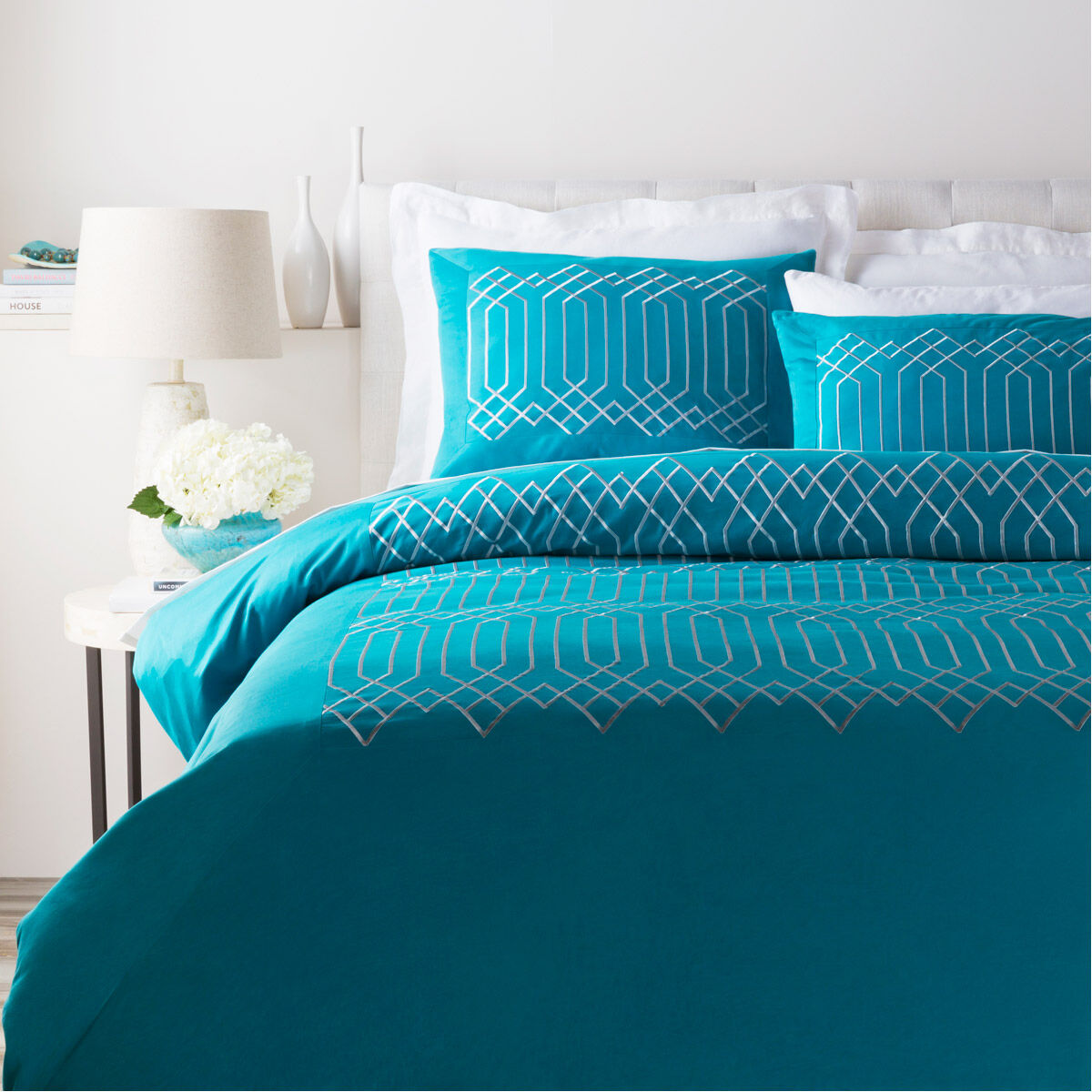 Plaza Teal, Light Gray Full/Queen Duvet